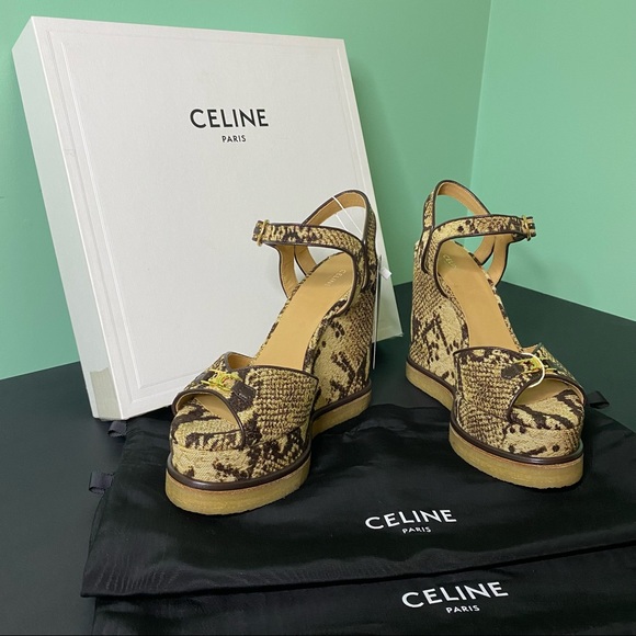 CELINE Jacquard Printed Wedge Sandals - Picture 2 of 15